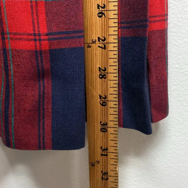 Vintage Talbots Tartan Pleated Midi Skirt Women Sz 10 P Blue Red Y2K Linen Blend - Image 10