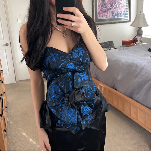 Gunne Sax Jessica Mc Clintock bust black / blue dress size 6 - Image 3