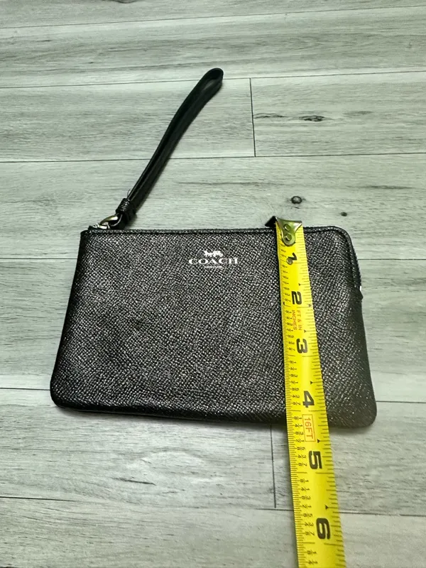 Coach Black Saffiano Leather Zip Wristlet with Gold Logo - Image 4