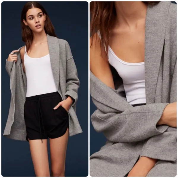 Aritzia Babaton Women Freeman 100% Wool Grey Minimalist Cardigan Jacket‎ Size L - Image 2