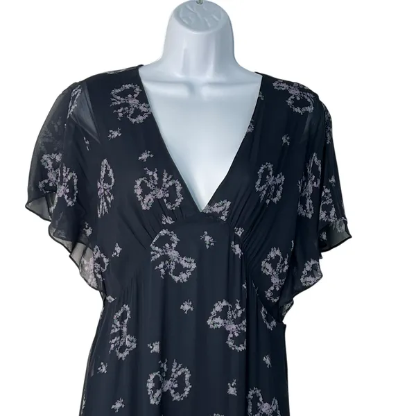 Love Shack Fancy‎ Kover Bow Print Tiered Navy Blue Viscose Maxi Dress Size 8 - Image 9