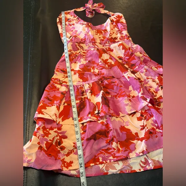 PrettyGarden Halter Floral Pink & Red Sleeveless Tiered Sundress size L NWT - Image 13