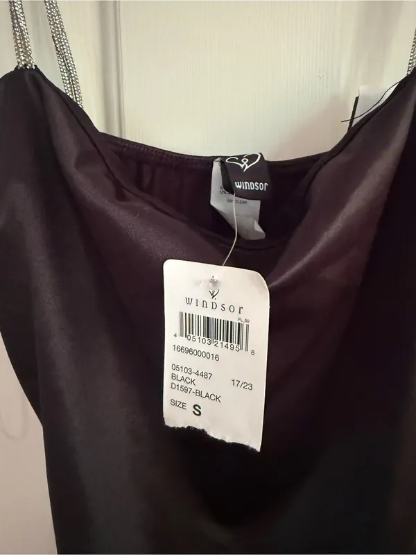 Windsor NWT Black Satin Slip Dress with Sparkle Straps - Image 3
