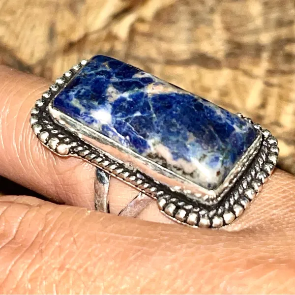Navy Sodalite Ring Size 6 3/4 Blue - Image 3