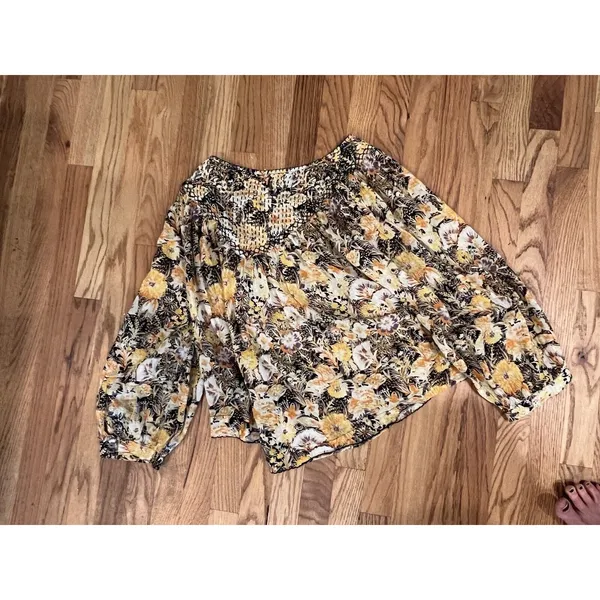 Free People We The Free Small COOL MEADOW Printed Floral Top Orange Earthy Boho - Image 5