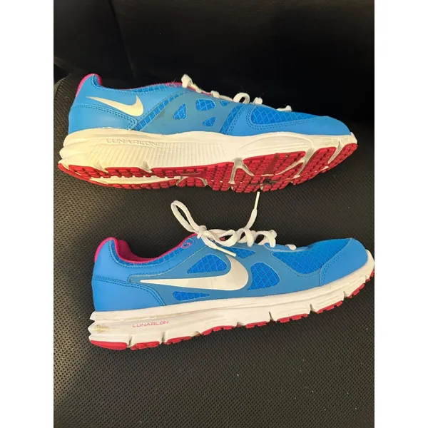 Nike Lunarlon‎ Running Shoes Blue Silver Hot Pink White 488164-400 Womens Sz 9 - Image 4