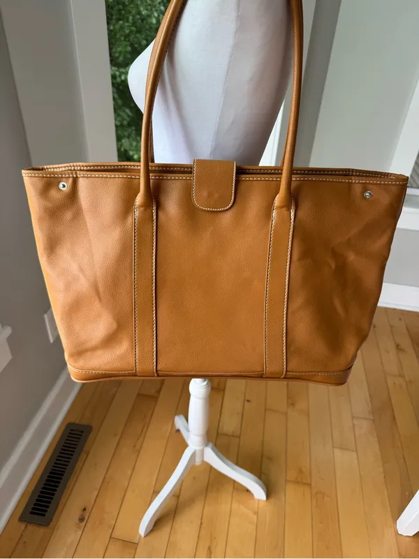 Lancôme Cognac Tan Large Vegan Leather Oversized Tote Shoulder Bag - Image 9
