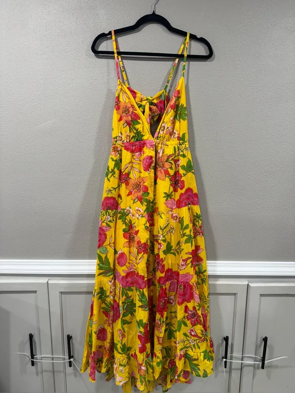NWT Band Of The Free- Free People Yellow Floral Tie-Front Maxi Dress - Image 2