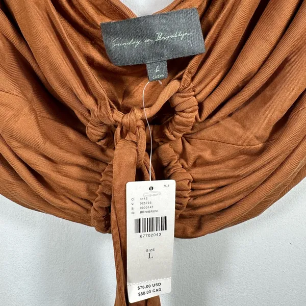 Anthropologie Sunday in Brooklyn Ruched Crop Top‎ L Brown Tie Front NWT $78 - Image 6