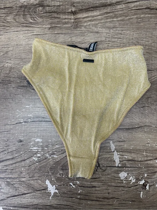Triangl Gold Shimmer High Waisted Bikini Bottoms size large NWT - Image 2