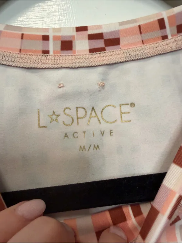 L*Space Active Aim‎ High Pink Plaid Long Sleeve Crop Top Athletic Size Medium - Image 4