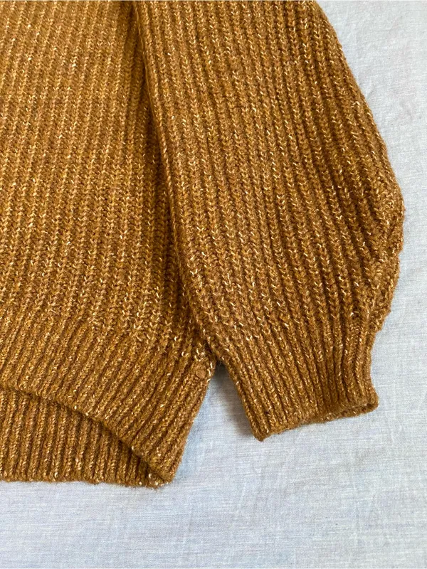 Old Navy Ribbed Turtleneck Sweater in Camel Brown Tunic Length Wool Blend - Image 8