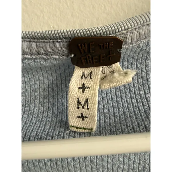 We The Free Free People Light Blue Waffle Knit Thermal Mixed Print Studded Cuffs - Image 3