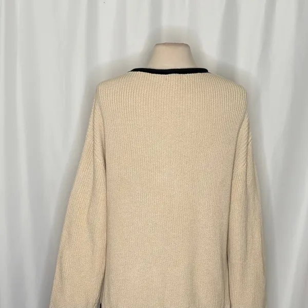 BALTIC BORN Beige‎ Ivory Black Pullover Sweater Rolled Edges Knitwear Large - Image 8