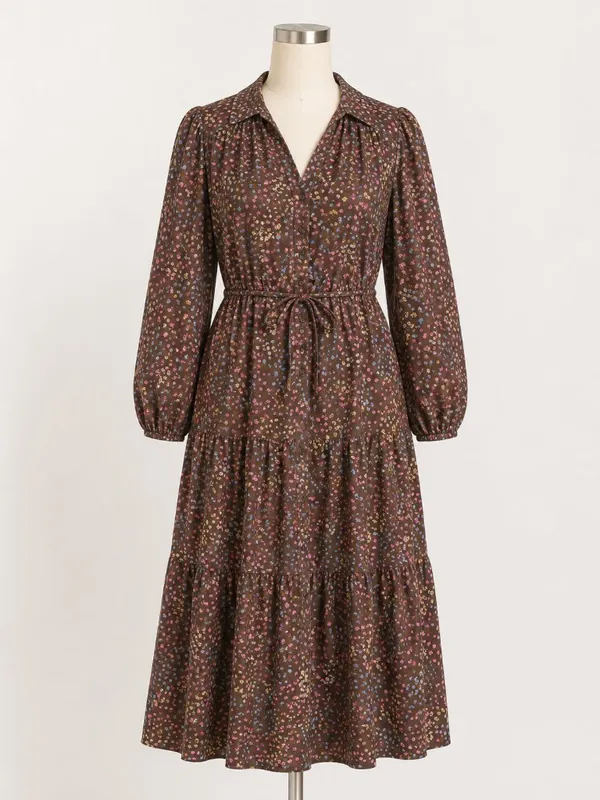New Summersalt Countryside Poplin Floral Prairie‎ Midi Dress Brown - Image 2