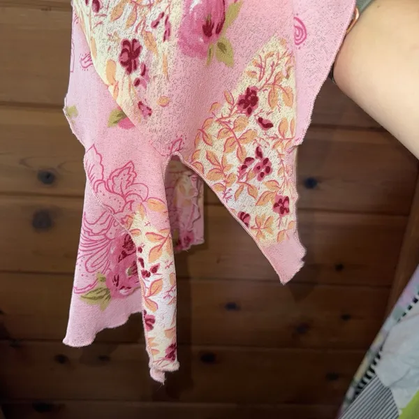 Y2K Wet Seal Pink Floral Tank Top Asymmetrical Lettuce Hem Fairy Mesh Medium - Image 6