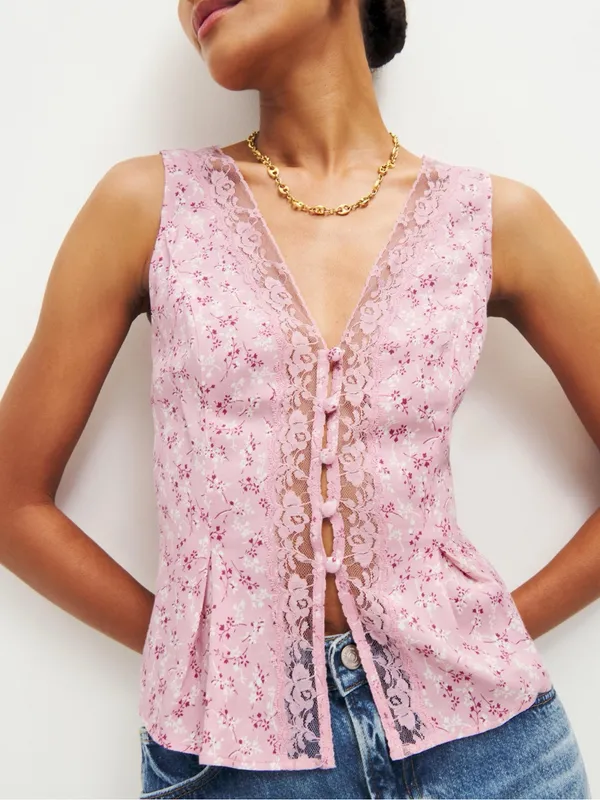 Reformation Cristina Top | Size: 10 | Pink Floral - Image 3