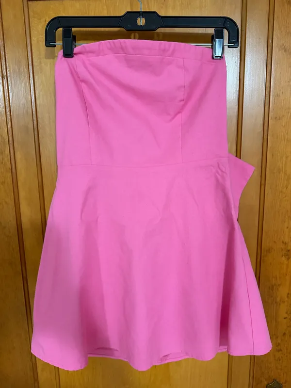 Pink Strapless Altar'd State homecoming mini dress bow back - Image 2