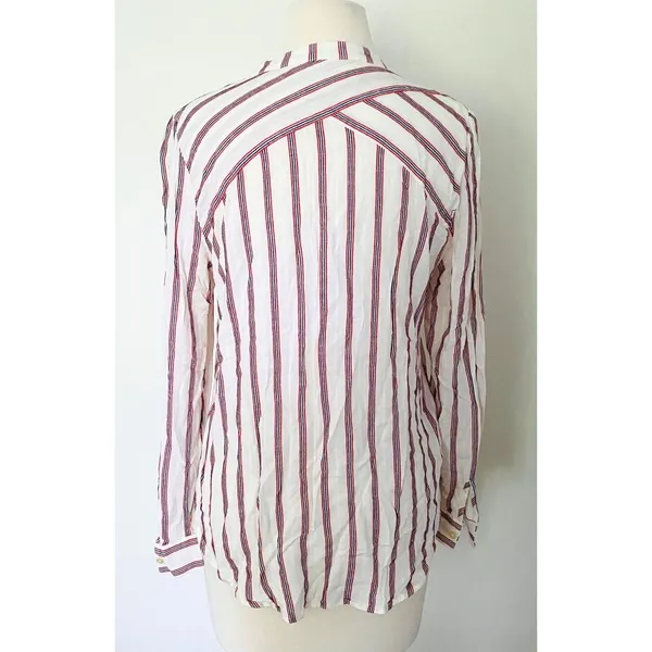 LOFT Womens Button Up Striped Long Sleeve Lightweight Rayon Blouse Top Sz M - Image 2