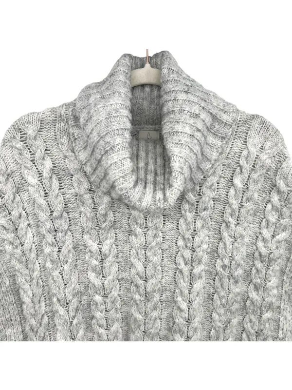 Joie Gray Cable Knit Cowl Neck Oversized Sweater Poncho Sleeveless Size Small - Image 2