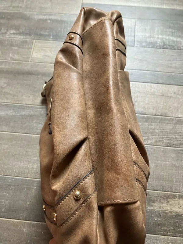 Jessica Simpson Classic Brown Leather Studded Hobo Shoulder Bag Purse Boho Chic - Image 7