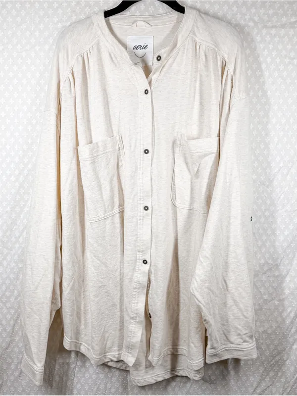 Aerie Cream Roll With It Button Down Oversized Cotton Top - Image 2