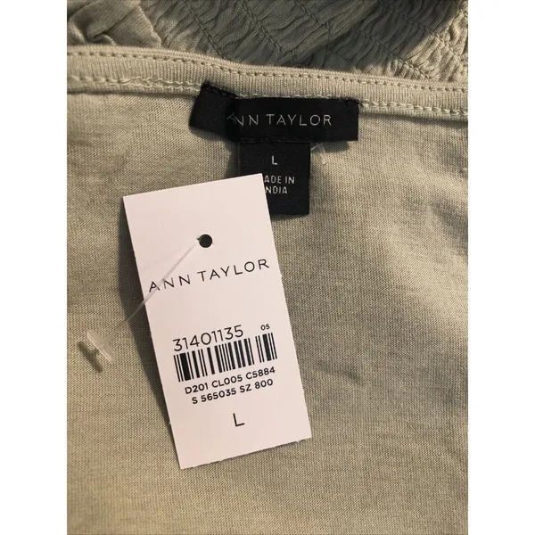 NWT Women's Ann Taylor Smocked Square Neck Puff Sleeve Blouse Top Sage Sz Large - Image 12