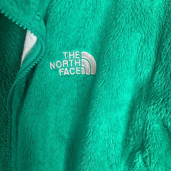 The North Face Green Teddy Jacket with Soft Fuzzy Material and Stand-Up Collar - Image 2