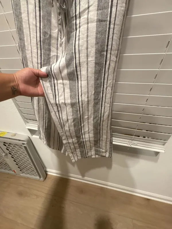 Per Se Striped Pants Size PM Linen Blend Drawstring Crop - Image 6