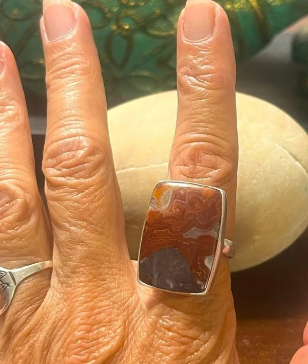 Sterling Silver on sardonyx AGATE ring sz 7 - Image 6