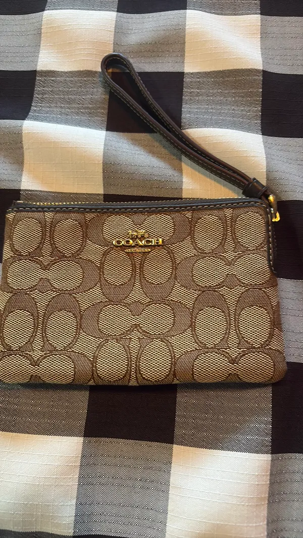 Coach Signature Canvas Wristlet - Brown Tan C Logo - Zip Wristlet Wallet - Image 4