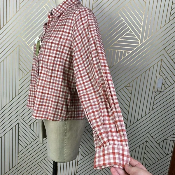Marine Layer Madeline Relaxed Crop Shirt in Red & White‎ Plaid Size US Medium - Image 10