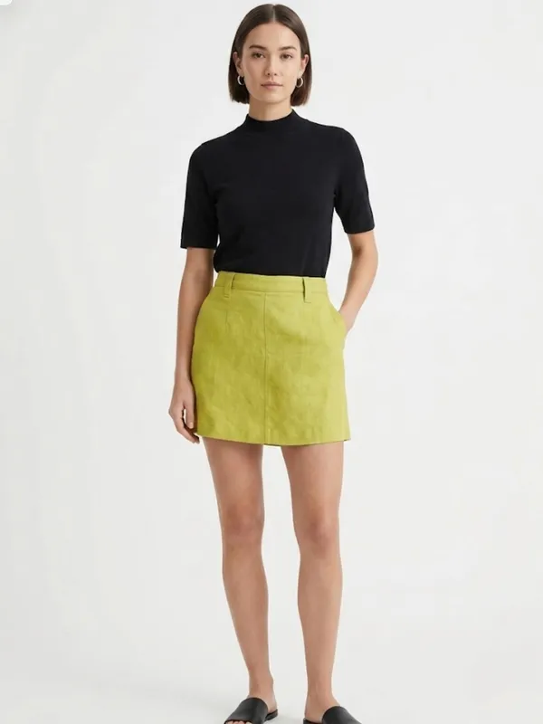 Free People Can't Blame Me Linen Blend Mini Skirt Size 6 Lime Yellow Mini - Image 8