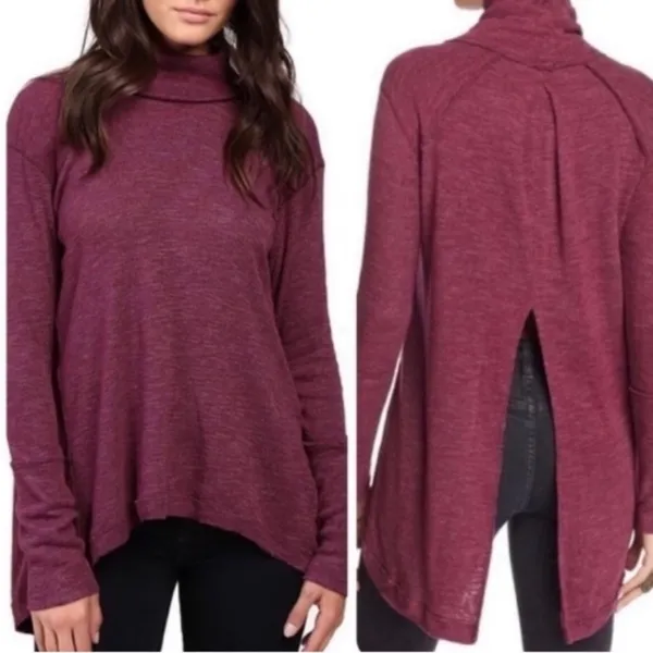 Free People We the Free Split Back Turtleneck Sweater Size Medium purple - Image 14
