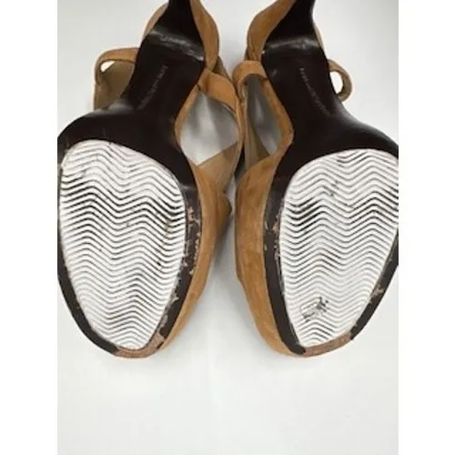 DIANE VON FURSTENBERG Zia Platform Stiletto Heel Sandals 7.5 Camel Suede Neutral - Image 8