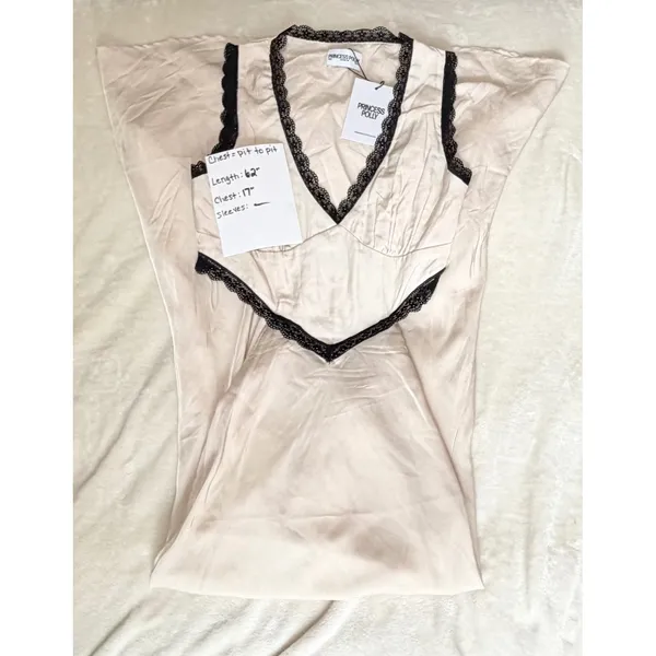 NWT Princess Polly Keila Lace Trim Maxi Dress Cream Black Satin Slip Cutout Sz 6 - Image 8