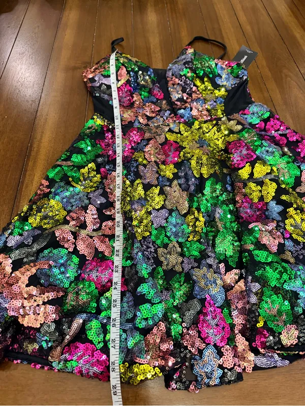 NWT Giffniseti Floral Sequin Mini Dress Size M Lace Up Corset Back Party - Image 5