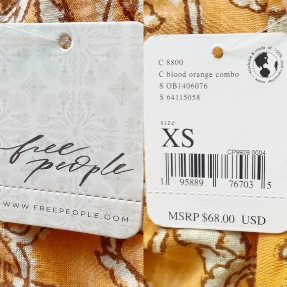 NWT Free People Say The Word Tee XS Blood Orange Floral Ruched Long Sleeve Top - Image 8