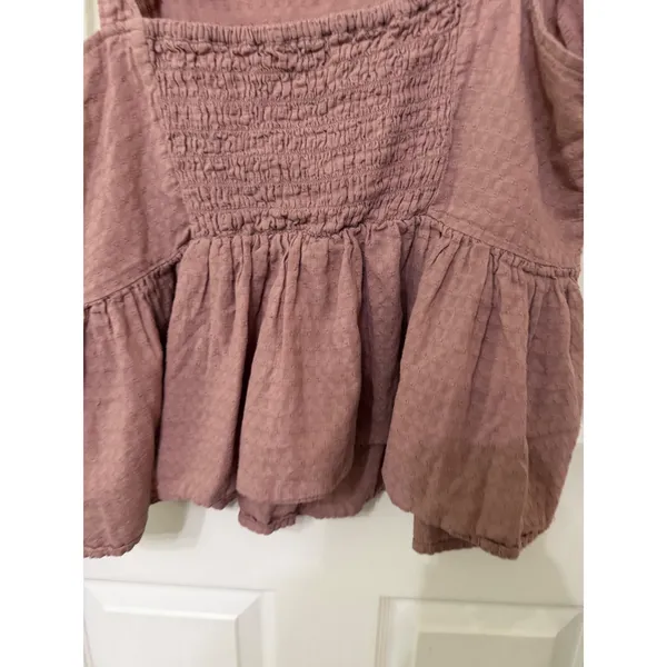 Madewell‎ Tie-Shoulder Peplum Cami Top Pink Clip Dot Smocked Babydoll L - Image 6
