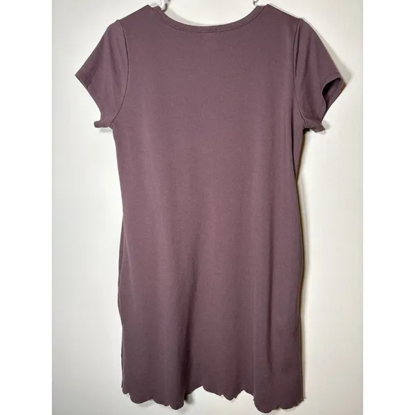 T-Shirt Dress Mauve Keyhole Neck Scallop Hem Casual‎ Preppy Normcore Weekend M - Image 4