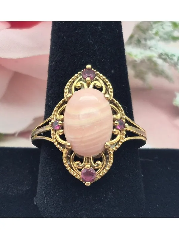 Karis STS Gold Tone Cocktail Ring Pink Center Large Size 11.5 Fairy Core Boho - Image 5
