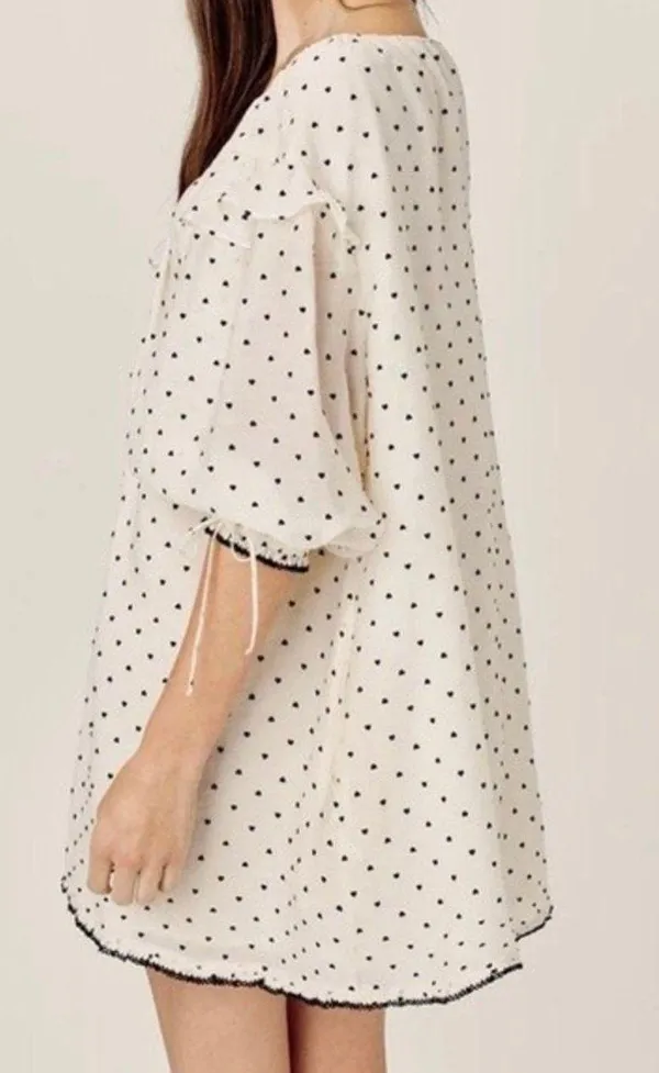 For Love and Lemons Eden Mini Dress tiny velvet flocked hearts - Image 3
