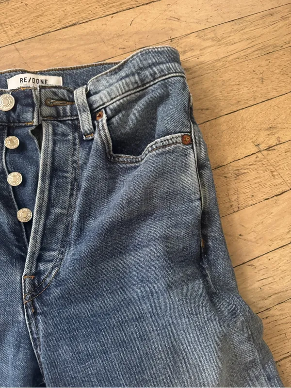 Re/Done Classic Button-Fly Distressed Women’s Jeans - Blue - Image 4