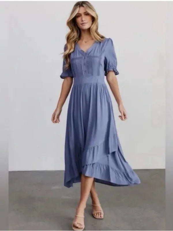 Baltic Born Hannah Dusty Blue Midi Boho Lace Dress Large - Image 2