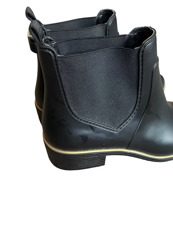 Kate Spade Black Rubber Chelsea Rain Boots Ankle Booties Gold Size 9 Women's - Image 8