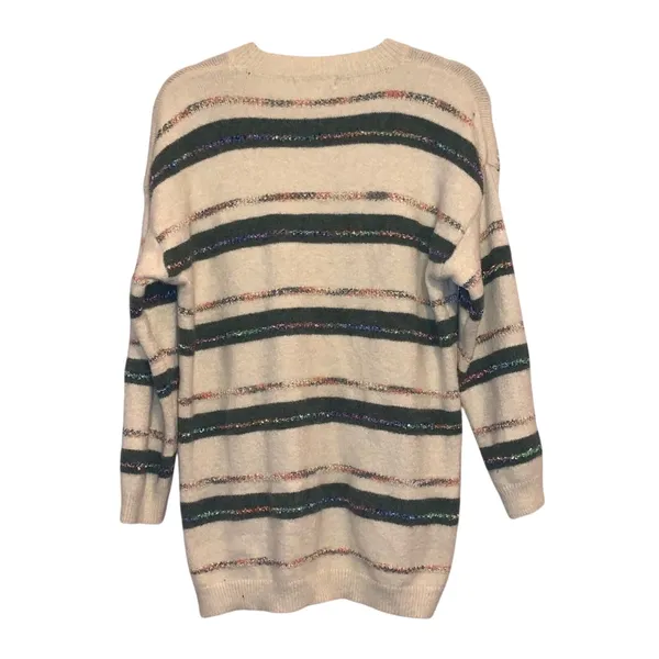 Shein Cream & Green Sweater Multicolored Stripes One Size‎ - Image 5
