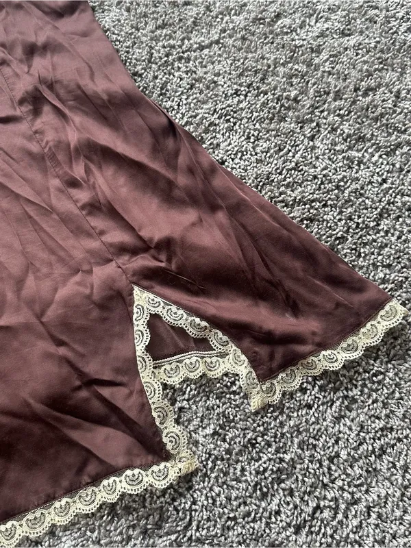 Urban Outfitters Brown Satin Lace-Trim Mini Chemise - Image 3