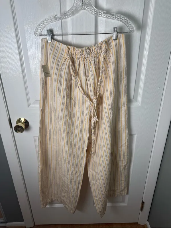 Free People Sun Dazed Cotton-Linen Striped Pants in Ivory Combo L - Image 2