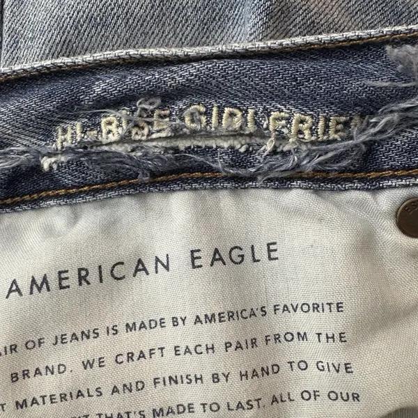American Eagle Hi-Rise Girlfriend Jeans Destroyed Crop Cotton Denim Blue Size 12 - Image 5