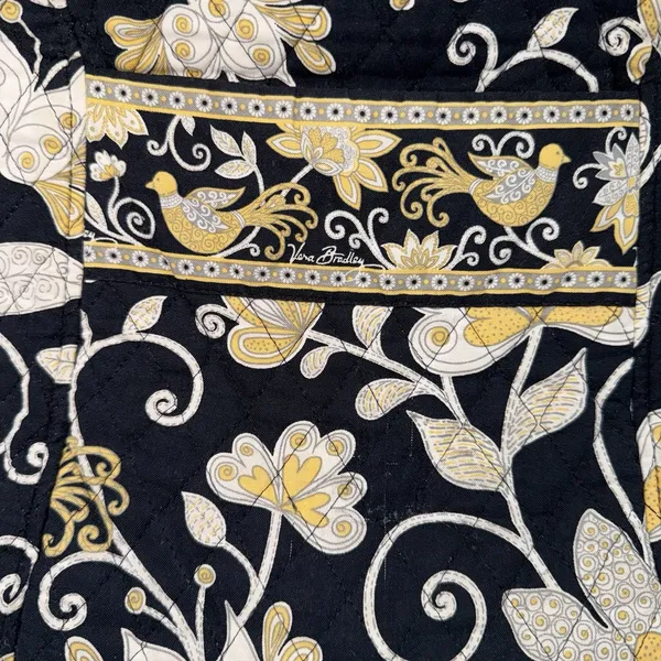 Vera Bradley Yellow Bird Tote Shoulder Bag Black Yellow Quilted Floral Purse - Image 3